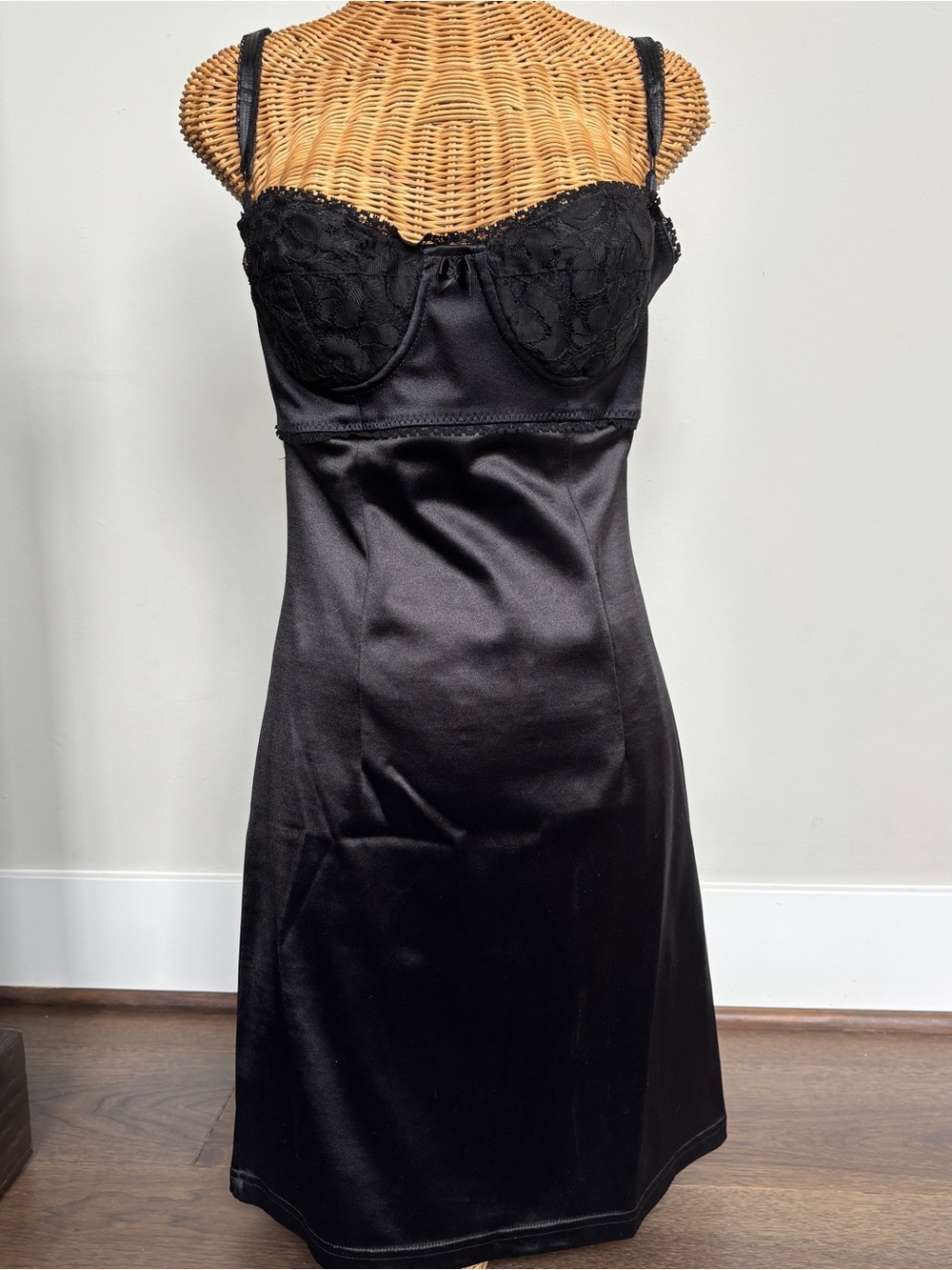 Vintage 90s Y2K Hugo Buscati Black Bustier Mini Dress Size 12 LBD Minimalism